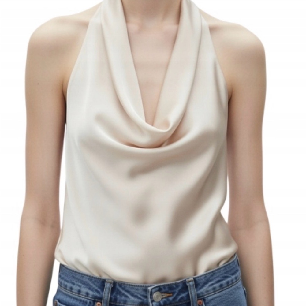 Zara Cream Satin Draped Halter Top